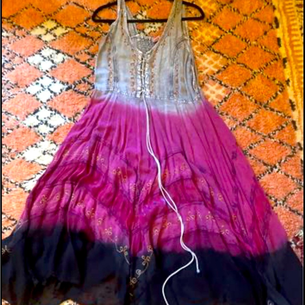 Vintage boho rhiannon festival free people style dress embroidered